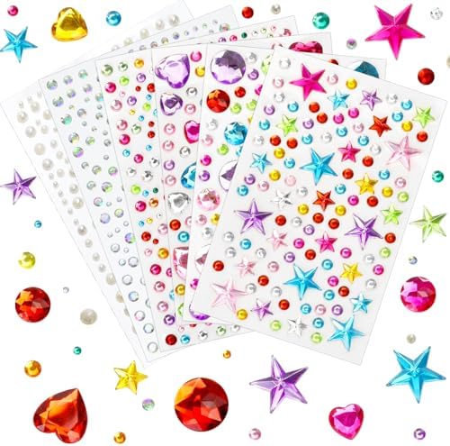 1296 pcs Gem Stickers Rhinestones for Crafts, Sparkling Cute Star Heart Round Small Stickers for Women Adults, Glitter Jewels Stickers for Face Eye Body Makeup, DIY Decoration WUINOID