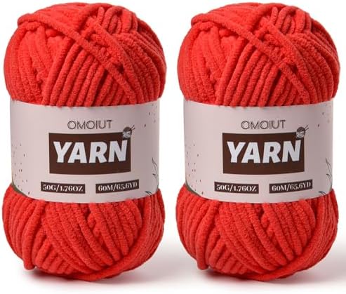 2 Packs Plush Chenille Chunky Crochet Yarn - Baby Yarn for Crocheting Soft - Velvet Yarns Knitting for Blankets Crafts - Fluffy Amigurumi Yarns 100g/131yds (2 Red)