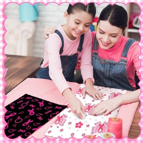 HunnmingRe 20 Pcs 10''x10'' Pink Ribbons Quilting Fabric Square Breast Cancer Awareness Precuts Quilted Fabric Bundle Polka Dot Plaid Printed Sewing Material for Holiday Patchwork DIY Craft Supplies