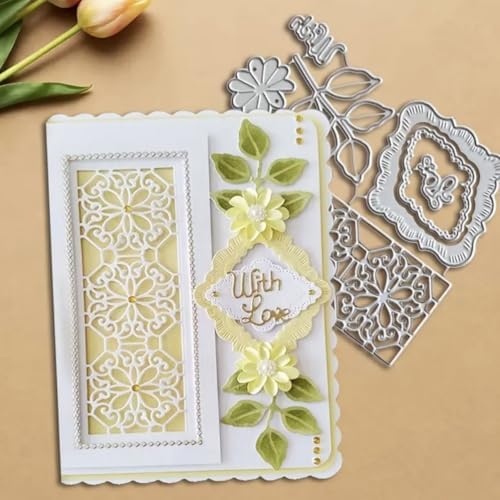 Cutting Dies Metal Stencils Scrapbooking Tools DIY Embossing Template for Paper Card Making Album Arts Crafts Supplies (Hollow Flower Frame- 9x11.4cm)