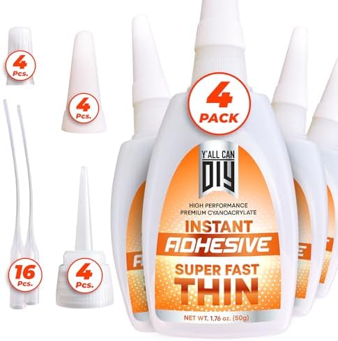 4 Pk X 1.76 Oz. (50g) CA Glue - Thin Cyanoacrylate Based Super Glue for Woodworking - Model Car Adhesive, Strong Bonds in Model Airplane, Wood Projects. Fast Drying, Instant Wood Bond