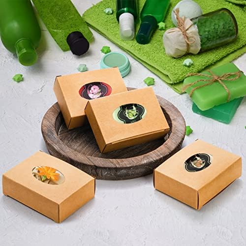 SOUJOY 100Pcs Soap Boxes with Window, Rectangle Kraft Box for Handmade Soap | Bulk Quantity Boxes with Clear Window for Business, Easy to Assemble, Perfect for Soap, Bakery, Candy, Jewelry, Treats