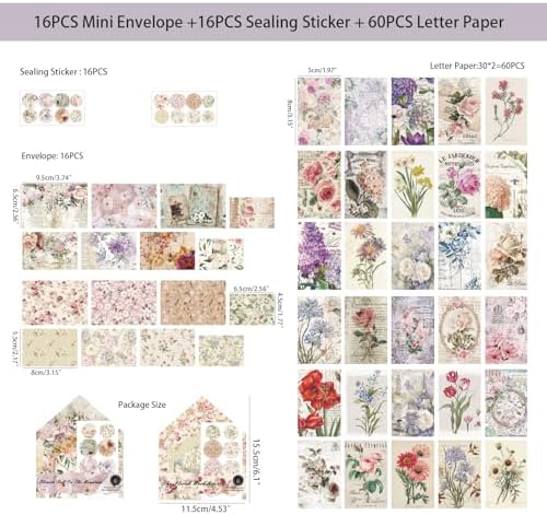 92 Pieces Mini Stationery Paper Envelopes and Sealing Sticker Set