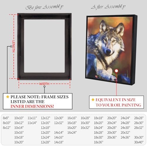 Floating Frames for Canvas, Wood-Look Frames for 1.25" Thick Canvas Paintings, Floater Frame Kit Available in 50 Sizes and 4 Colors for Room Wall Decor and Art Decor (10x16inch Black 1-Pack)