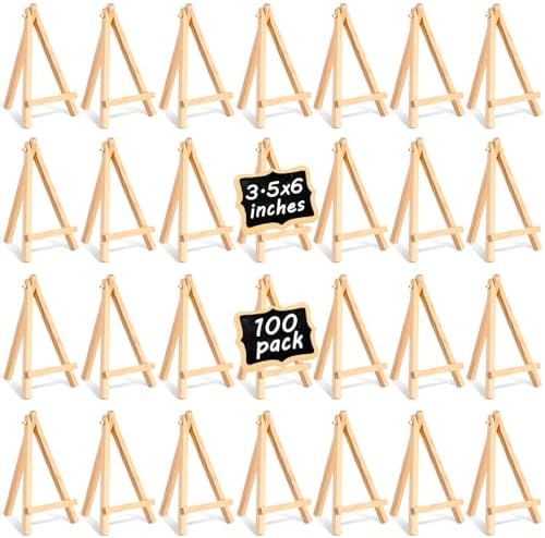 Mimorou 100 Pieces Mini Wooden Easel Stands Tripod Display Tabletop,6 Inch