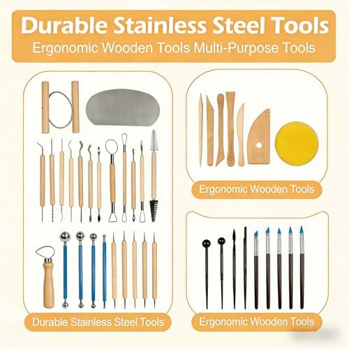 DaChihSheng 43 Pcs Clay Tools Kit Pottery Tools Polymer Clay Sculpting Tools Kit for Carving Air Dry Clay Tools Set for Adults Clay Sculpting Tools Ceramic Tools Graving Tools use for DIY Handicraft