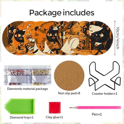 DOTSOPS 8 PCS Halloween Diamond Art Kits for Adults Diamond Art Coasters