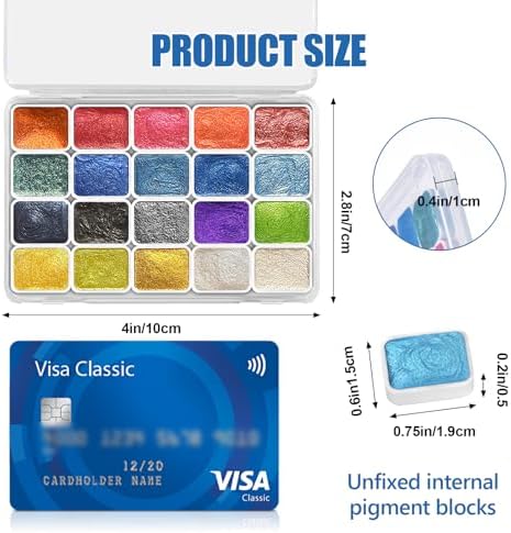 CraftyManor Mini Super Glitter Watercolor Paint Set, 20 Colors Ultra-Shimmer Metallic Watercolour Painting Sets, Solid Pearl Water Color Paints for Adult, 1ml Trial Pack (Independence Day)