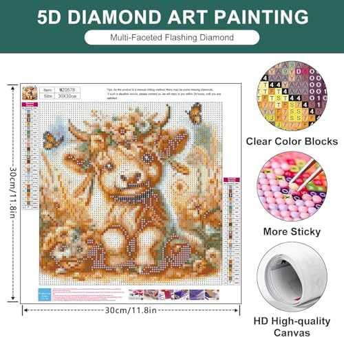 Zythron Cow Diamond Art Kits for Adults,Diamond Painting Kits for Beginner