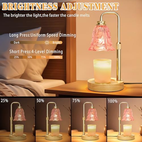 XJZJY Pink Flower Candle Warmer Lamp with Timer, Birthday Gifts for Women | Dimmable wax melt warmer with 2 bulbs for jar candles, height adjustable, pink tulip design, home decor, housewarming gifts