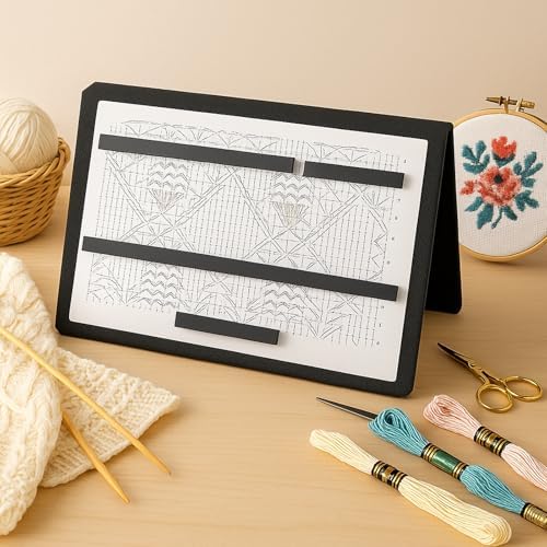 Flutesan 1 Pcs Knitting Pattern Holder, Fold up Cross Stitch Knitting Chart Keeper with Replacement Magnets, Magnetic Cross Stitch Accessories (Folded Size 7.9 x 10.6 Inch,Black)