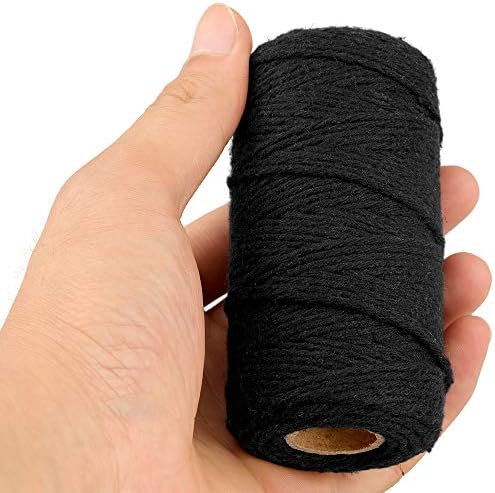 JijAcraft Natural Cotton Bakers Twine, 328 Feet Black String, 2mm Macrame Cord for Crafting, Gift Wrapping, Gardening Supplies