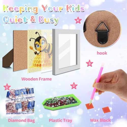 Bee Diamond Art Painting Kits for Kids with Frame Ages 4-8-12 (7x7 inch)