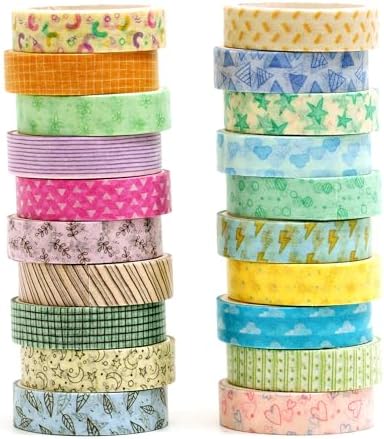Colorful Pattern Washi Tape Set - 20 Rolls Cute Adhesive Tapes Pastel Arts Decorative Masking Tape Sets for Craft, Kids, Scrapbook, DIY, Gift Wrapping (Fresh Nature)