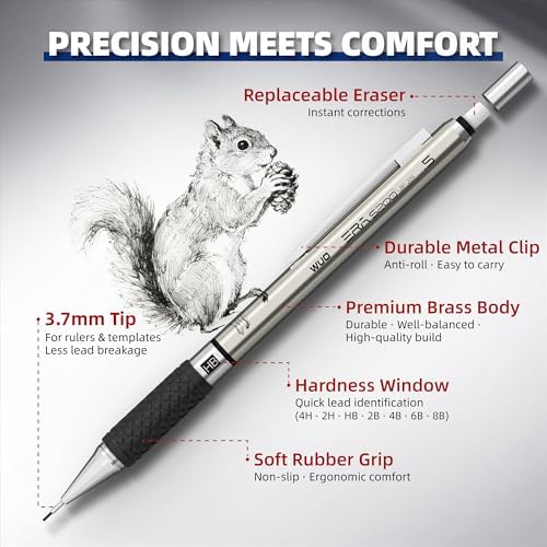 WUO 0.5 mm Mechanical Pencil Set with Eraser Pen Storage Case, 3 PCS