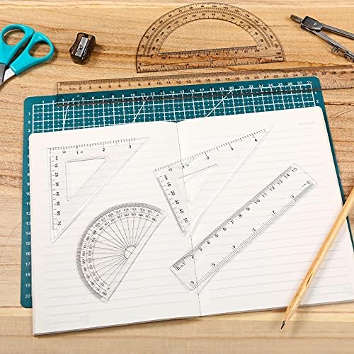 Tenare 6 Pcs Math Geometry Ruler Set, Protractor Triangle School,Clear