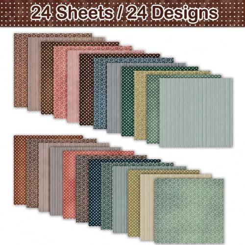 Basic Distressed Scrapbook Paper - 24 Sheets 12" x 12" Double-Sided Vintage Polka Dot & Stripe Design, 160gsm Cardstock for DIY Card Making, Gift Wrapping & Photo Albums