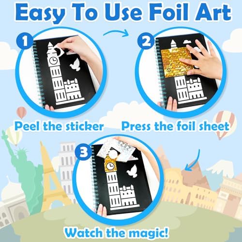 FUNNYB&G Foil Art Craft Kit for Kids, Sparkly Birthday Gift Toy for Kids | No Mess, Kids Ages 4-10 Create Sparkling Artwork, A Creative Gift for Birthdays, Holidays, Travel Activities,Screen-Free Fun.