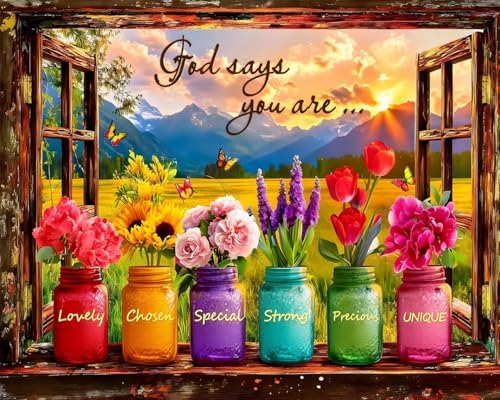 MIRCVSH Inspirational Paint by Numbers Kit for Adults,DIY Easy Unframed Scenery and Flowers Paint by Number Kits on Canvas,God Says Acrylic Oil Painting Art Crafts for Home Wall Decor 16x20 Inch.