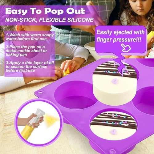 (2 Pack) 8-Cavity Round Silicone Mold for Soap, Cake, Bread, Cupcake, Cheesecake, Cornbread, Muffin, Brownie, and More