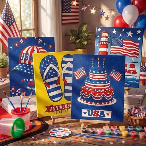 Sherr 140 Pcs 20 Set Pre Drawn Canvas Painting Kit, Independence Day