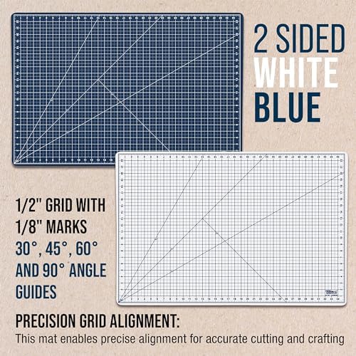 U.S. Art Supply 24"x36" Self-Healing Cutting Mat 5-Ply White/Blue