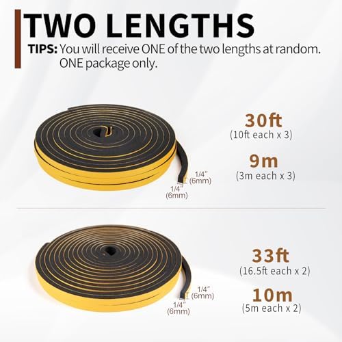 Yotache Foam Weather Stripping 1/4" W X 1/4" T, Total 30 Ft
