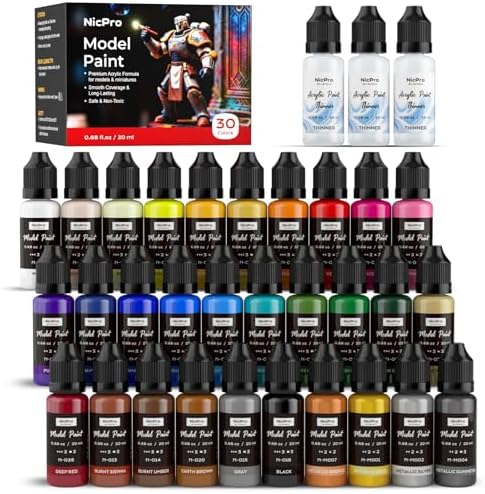 Nicpro 30 Colors Model Paint Set, 20ml Ready to Use Modeling Acrylic Paints