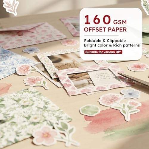 6-inch Patterned Scrapbook Paper Pad, 24 Sheets Double Sided Flowers Aesthetic Origami for Journaling Collage Supplies Cards Decor Gifts Crafts DIY Wrapping Decor Folded Photo Album