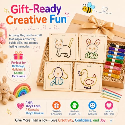 Montessori Wooden Lacing Toys for Toddlers and Kids Ages 2-4 5-7, Sewing Kit Fine Motor Skill Busy Board, Education Sensory Preschool Toy for 1 2 3 4 Year Olds, Birthday Gift for Boys and Girls
