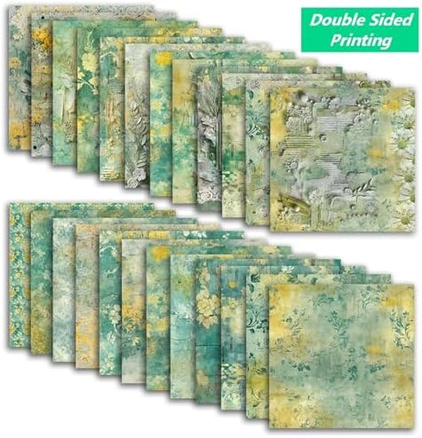 Vintage Scrapbook Paper 12 ×12 - 24Sheets Double-Sided Pattern Decorative Paper | Scrapbook Supplies & Card Making Supplies for DIY Crafts Art Journaling Photo Album Decor (Green)