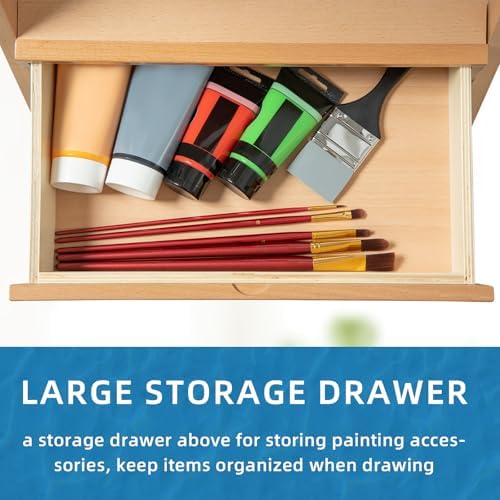 Falling in Art H-Frame Studio Easel with Storage Drawer, Natural