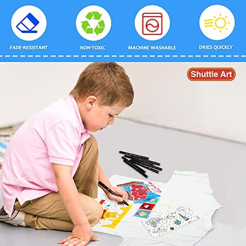 Shuttle Art Fabric Markers Pens, 30 Colors Dual Tip Fabric Marker Permanent No Bleed Markers for T-Shirts Sneakers, Non-Toxic & Child Safe Shirt Pens for Adult Painting Writing