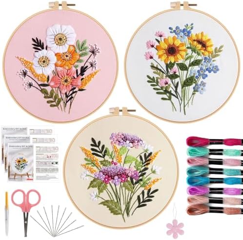 Offizon 3 Sets Embroidery Kit for Beginners Adult DIY Cross Stitches
