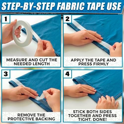 Double Sided Fabric Tape for Hemming – 3/4 In x 32 Yd Double Sided Clothing Tape – Transparent Acrylic Strip for DIY Fixes, Seam Repair, Clean Removal, Strong Adhesion, Quick Clothing Adjustments