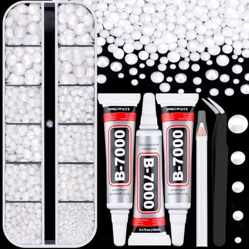 Resin Rhinestones for Crafting with 3Pcs 10ml B7000 Jewelry Glue, 1 Box White Flatback Gems Crystals Diamond for Bedazzling Crafts DIY Nail Art Makeup, Gems for Clothing Tumblers Shoes