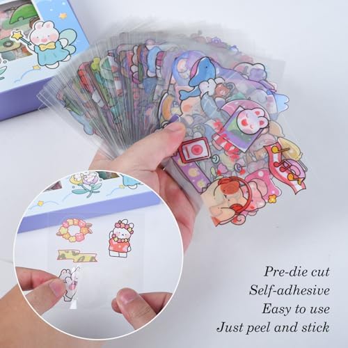 Kawaii Cute Journaling Scrapbook Stickers - 100 Sheets Cartoon Transparent Sticker for Junk Journal Stationary Planner Album Calendars Supplies Notebook DIY Craft Decor