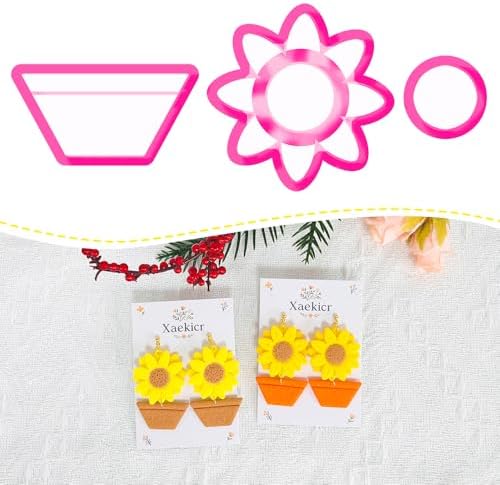 Xaekicr Sunflower Clay Cutters Set – 3PCS Polymer Clay Molds for Earrings, Flower Pot Clay Earring Cutters, DIY Tools for Jewelry Making