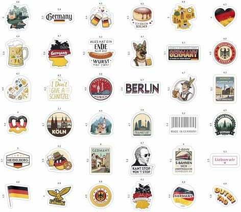 100Pcs Germany Stickers Small for Luggage, Water Bottle - Germany Party Supplies- German Stickers - Gift for Women & Men