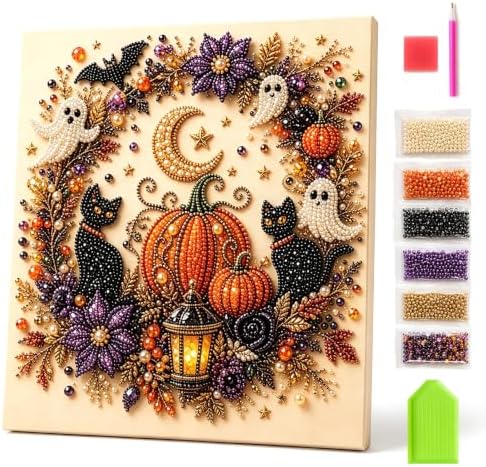 Halloween Pearl Art Kit for Adults, Halloween Ghost Pearl Art DIY Kit, Cute Pumpkin 3D Diamond Art Kits for Adults, DIY Fall Diamond Art Painting Home Decor Wall Art, Beginner DIY Seasonal Party Gift