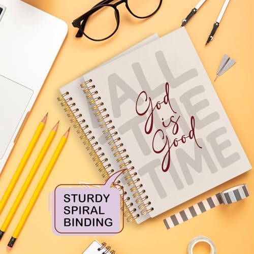 Yhtrg God Is Good Christian Spiral Hardcover Notebook, Beige and Burgundy Inspirational Writing Journal, Neutral Minimalist Religious Faith Prayer Notebook for Bible Study Daily Journaling, 5.5x8.3