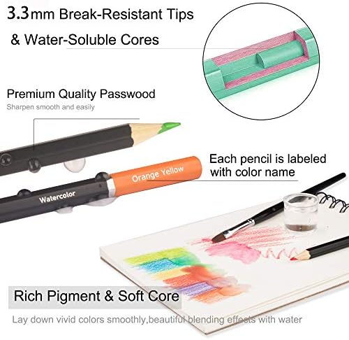 KALOUR 72 Watercolor Pencils Set, Water Soluble with 2 Brushes
