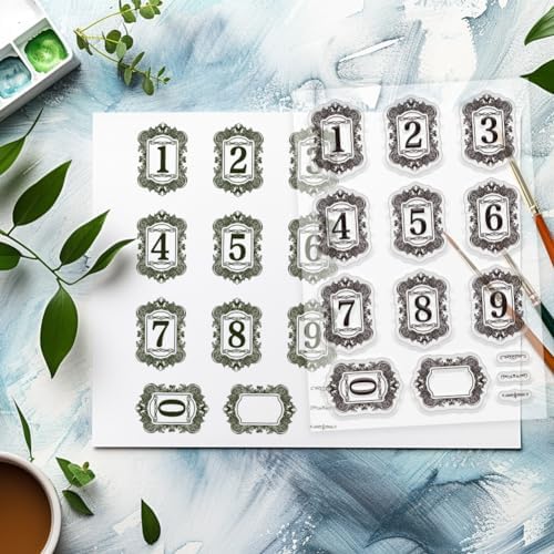 PH PandaHall Number Clear Stamps, Retro Frame Rubber Stamps Letter Transparent Seal Stamp Number with Vinatge Frame Silicone Stamp for Card Making Photo Album DIY Scrapbooking, 6.3x4.3inch/16x11cm