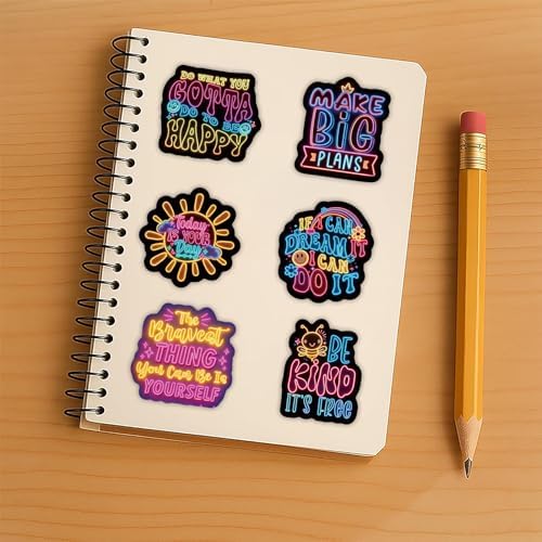 200Pcs Neon Inspirational Stickers, Waterproof Motivational Vinyl Stickers for Water Bottles, Laptops, Journals, Positive Quotes Stickerfor Teens, Students, Teachers, Planners