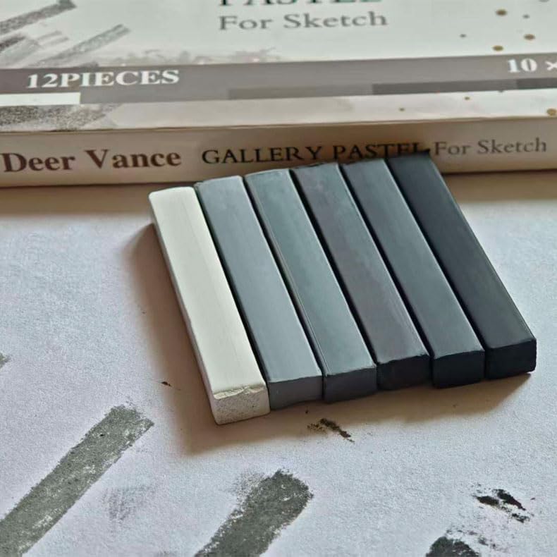 Gallery Pastel for Sketch Grey Tone, 12 Pieces Soft Pastel Sticks Set