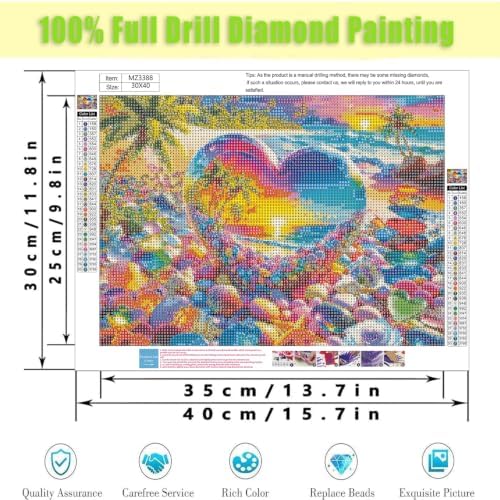 Diamond Art Kits for Adults,Love Beach Diamond Painting Kits 12X16In
