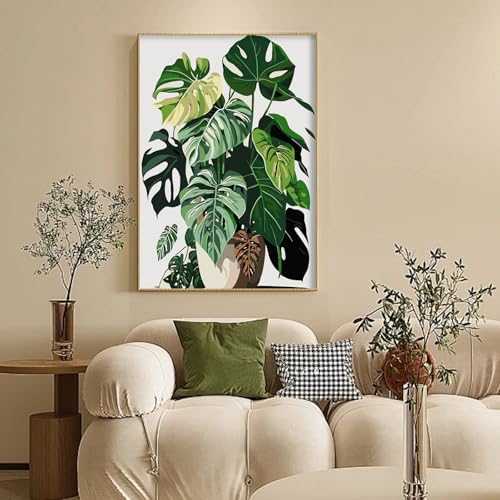 Framed Paint by Numbers Kit for Adults Beginners – Tropical Green Plants