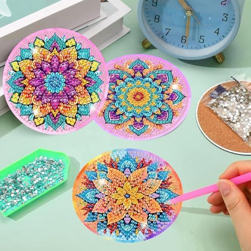 8 Pcs Diamond Art Coasters Kit for Adult with Holder, Diamond Coaster 4x4in