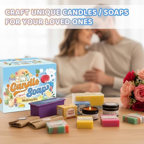 Susanou DIY 2-in-1 Candle & Soap Making Kit for Adults Beginners | All in One Candle and Soap Craft Kit with Melting Pot, Thermometer, Soy Wax, Soap Base, Fragrance Oils, Molds & Gift Supplies