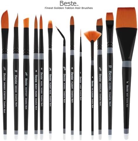 Creative Mark Beste Golden Taklon Script Liner, #6 Artist Paint Brush, Professional Watercolor Brushes, for Acrylic Painting, Short Handle, Sharp Edges, Hand-Tied & Shaped